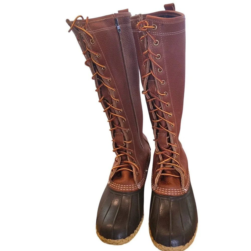 LL Bean Boots Womens 8 Knee High Duck Boots Flannel Lined Leather Waterproof